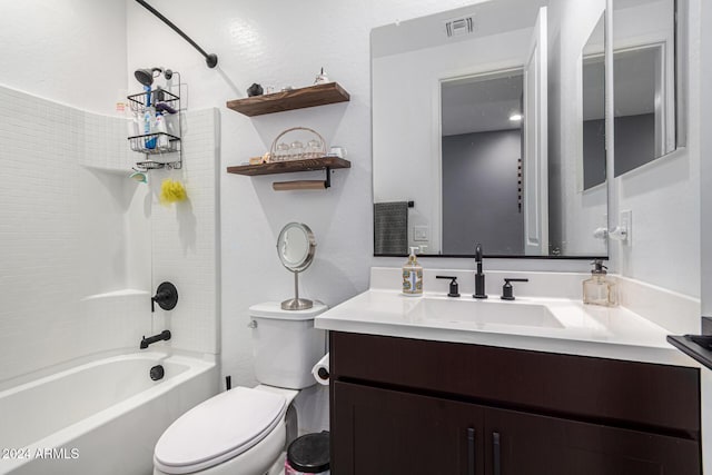 full bathroom with shower / bathing tub combination, vanity, and toilet