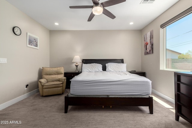 1005 E Weldon Ave, Phoenix, AZ 85014 - carpeted bedroom with baseboards, recessed lighting, and ceiling fan