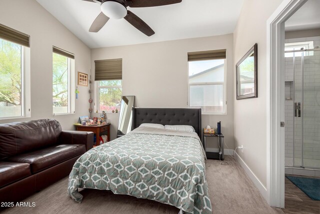 1005 E Weldon Ave, Phoenix, AZ 85014 - bedroom with baseboards, carpet, ceiling fan, and ensuite bathroom