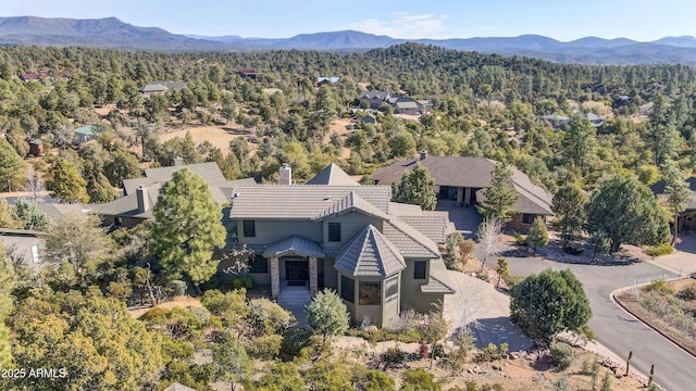 birds eye view of property with a mountain view