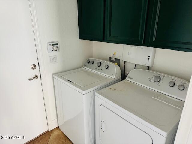 3502 W Belle Ave, San Tan Valley, AZ 85144 - laundry room with cabinet space, washer and dryer, and tile patterned floors