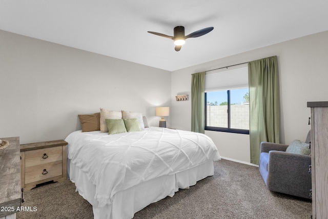 bedroom featuring ceiling fan and carpet flooring