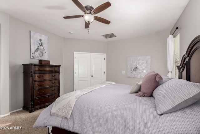 3532 W Mesquite Ave, San Tan Valley, AZ 85144 - bedroom featuring light carpet, a closet, and ceiling fan