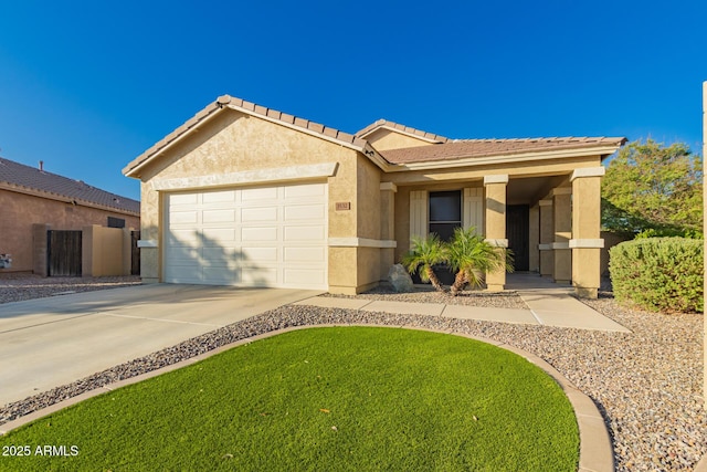 3532 W Mesquite Ave, San Tan Valley, AZ 85144 - single story home featuring concrete driveway, stucco siding, an attached garage, and a tile roof