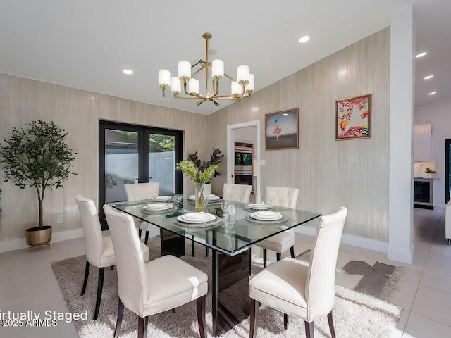 4748 E Redfield Rd, Phoenix, AZ 85032 - dining space with baseboards, a chandelier, recessed lighting, and light tile patterned flooring
