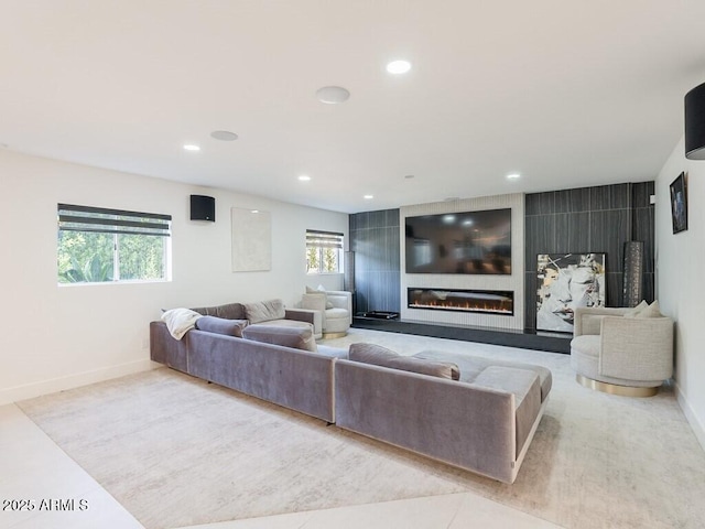 4748 E Redfield Rd, Phoenix, AZ 85032 - living area with baseboards, plenty of natural light, recessed lighting, and a fireplace
