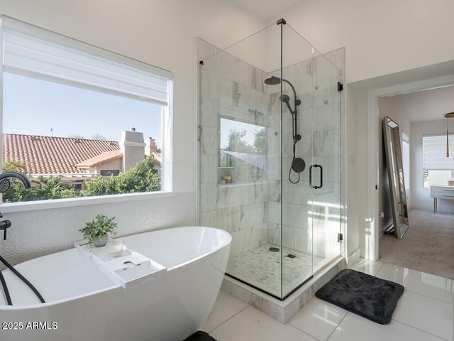 4748 E Redfield Rd, Phoenix, AZ 85032 - bathroom featuring a stall shower, tile patterned flooring, and a freestanding tub