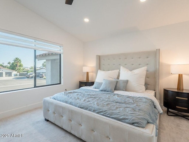 4748 E Redfield Rd, Phoenix, AZ 85032 - carpeted bedroom with recessed lighting, lofted ceiling, baseboards, and ceiling fan