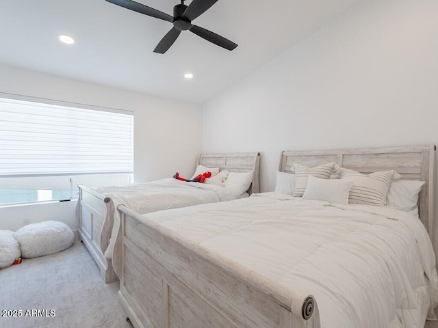 4748 E Redfield Rd, Phoenix, AZ 85032 - bedroom with light colored carpet, recessed lighting, a ceiling fan, and vaulted ceiling