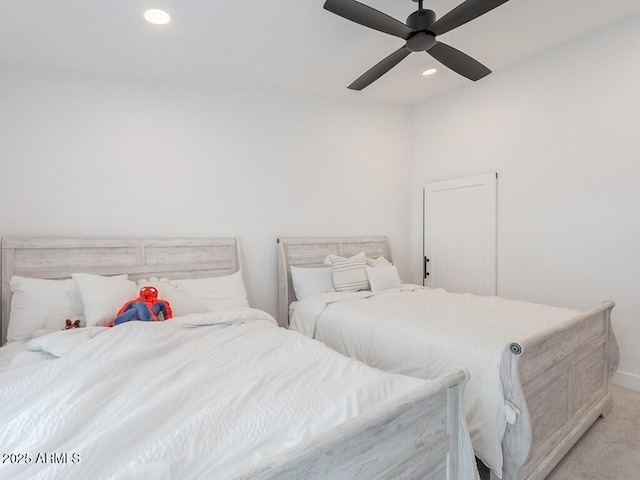 4748 E Redfield Rd, Phoenix, AZ 85032 - bedroom with recessed lighting, light carpet, baseboards, and ceiling fan