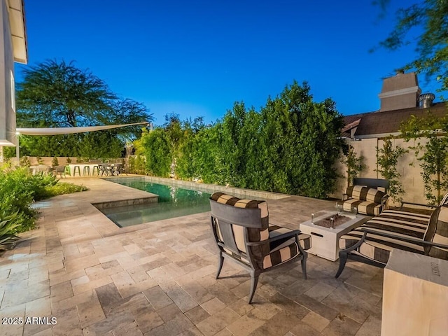 4748 E Redfield Rd, Phoenix, AZ 85032 - swimming pool with a patio and an outdoor living space with a fire pit