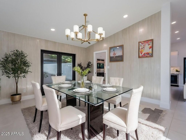 4748 E Redfield Rd, Phoenix, AZ 85032 - dining space featuring baseboards, a chandelier, recessed lighting, and light tile patterned floors