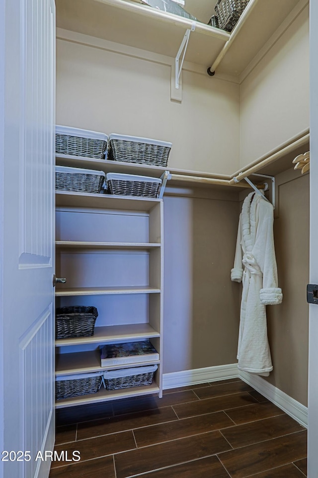 walk in closet featuring wood tiled floor