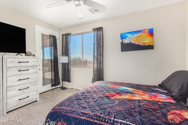 bedroom featuring ceiling fan and carpet floors