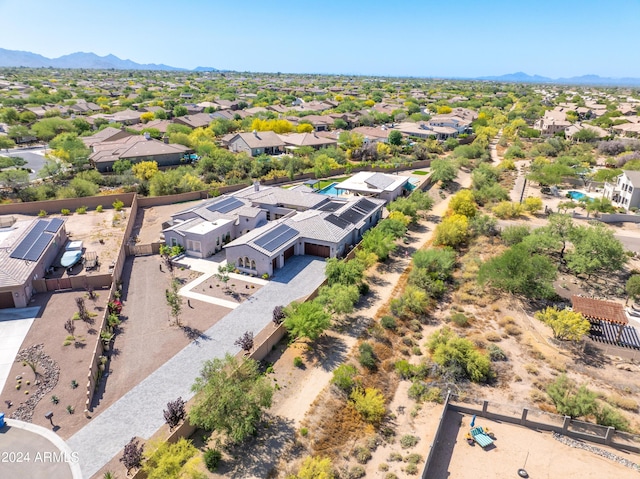 bird's eye view featuring a residential view and a mountain view