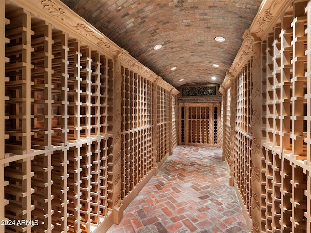 40 Biltmore Est, Phoenix, AZ 85016 - wine cellar with recessed lighting, lofted ceiling, brick ceiling, and brick floor