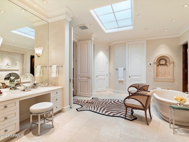 40 Biltmore Est, Phoenix, AZ 85016 - bathroom with visible vents, recessed lighting, a freestanding bath, tile patterned flooring, and crown molding
