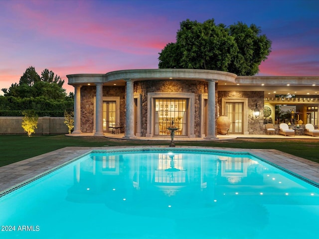 40 Biltmore Est, Phoenix, AZ 85016 - outdoor pool with a patio area, french doors, a yard, and fence