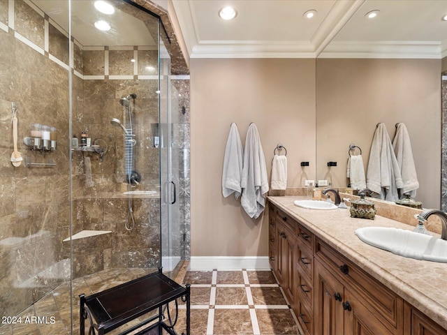 40 Biltmore Est, Phoenix, AZ 85016 - full bath featuring a stall shower, crown molding, baseboards, and a sink