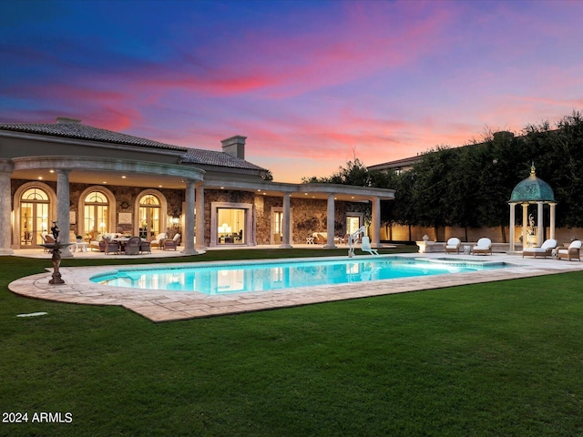 40 Biltmore Est, Phoenix, AZ 85016 - view of pool with a yard, a fenced in pool, french doors, and a patio area