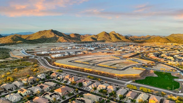 aerial view at dusk with a mountain view