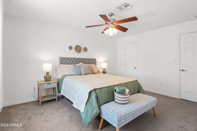 bedroom featuring carpet flooring and ceiling fan