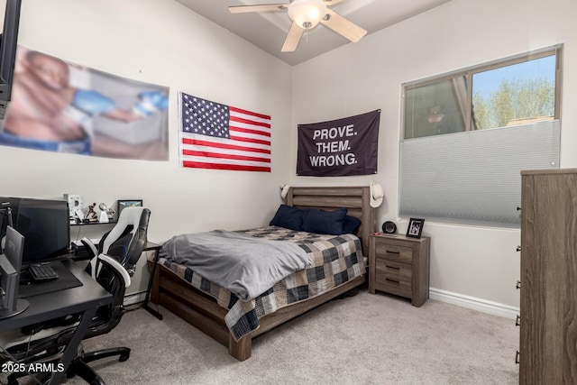 carpeted bedroom featuring a ceiling fan