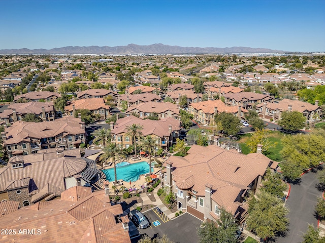 bird's eye view with a mountain view and a residential view