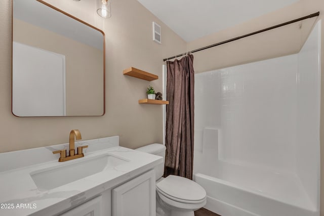 5808 E Brown Rd Unit 49, Mesa, AZ 85205 - bathroom with toilet, vanity, and shower / bath combination with curtain