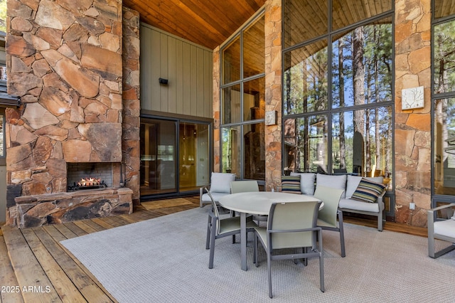 2096 William Palmer, Flagstaff, AZ 86005 - interior space with wooden walls, high vaulted ceiling, hardwood / wood-style floors, and wooden ceiling