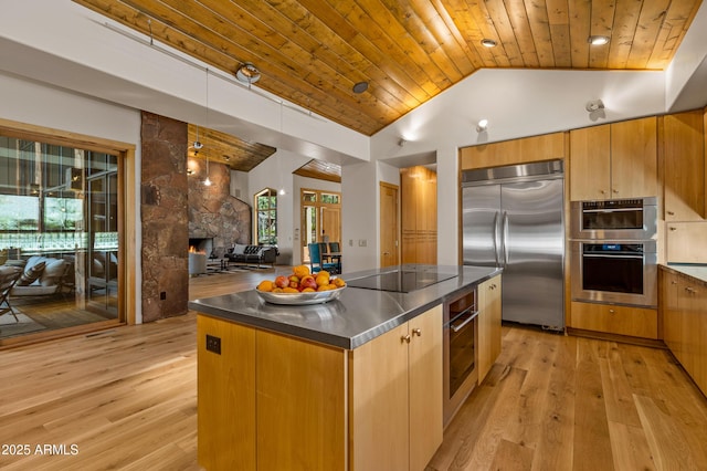 2096 William Palmer, Flagstaff, AZ 86005 - kitchen featuring stainless steel counters, light wood finished floors, black electric stovetop, and built in fridge