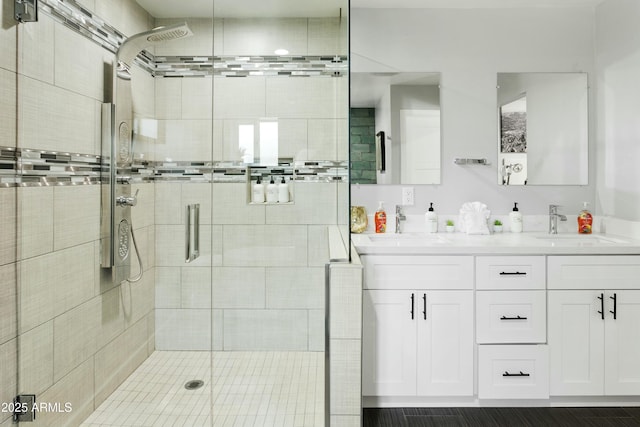 full bathroom with a sink and a shower stall