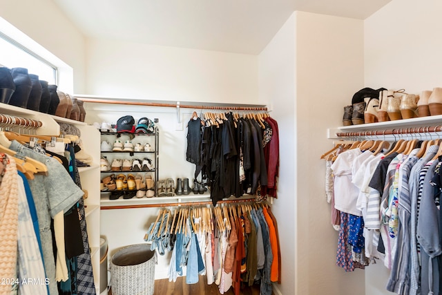 walk in closet with hardwood / wood-style floors