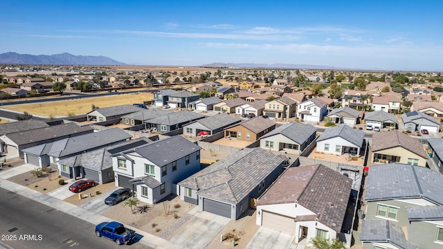 aerial view featuring a residential view and a mountain view