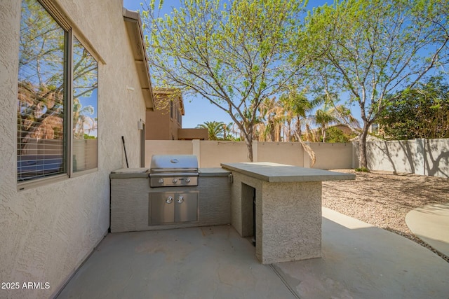 view of patio / terrace featuring a fenced backyard, grilling area, and area for grilling