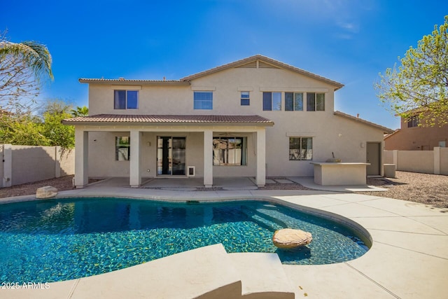 back of property featuring a patio area, a fenced backyard, and stucco siding