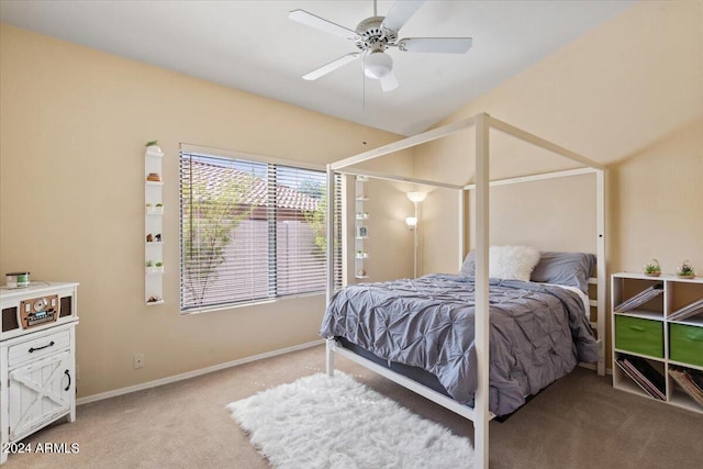 bedroom with carpet flooring and ceiling fan