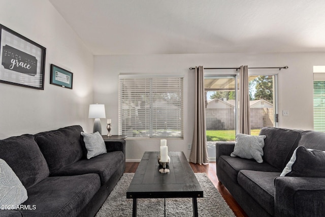 living area with dark wood-style floors