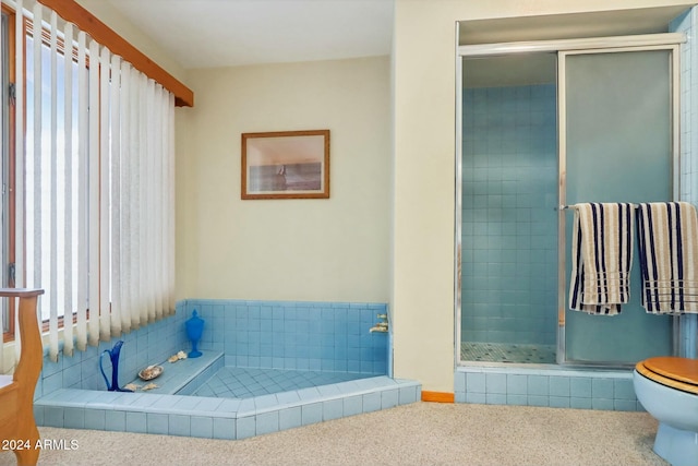 bathroom with toilet and an enclosed shower