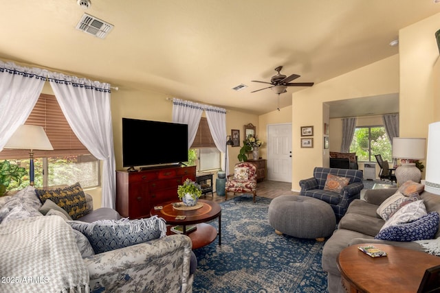 6031 N Milano Ct, Litchfield Park, AZ 85340 - living room featuring vaulted ceiling and ceiling fan