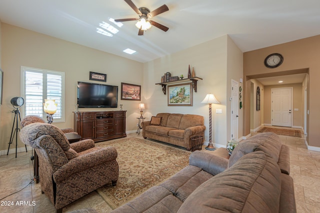 living room with ceiling fan