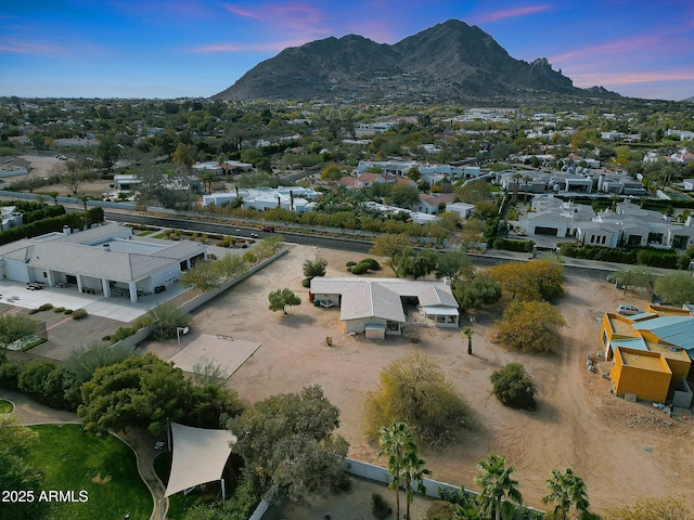 aerial view at dusk with a mountain view