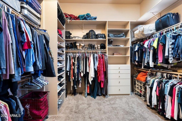 walk in closet with carpet