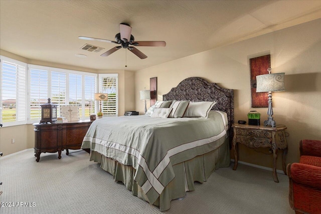 bedroom featuring carpet and ceiling fan