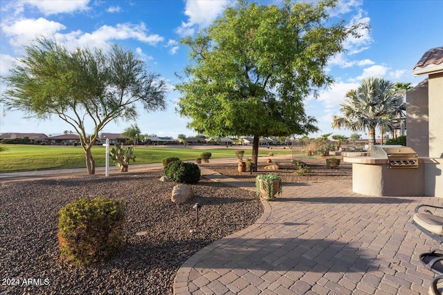 view of patio featuring grilling area and an outdoor kitchen