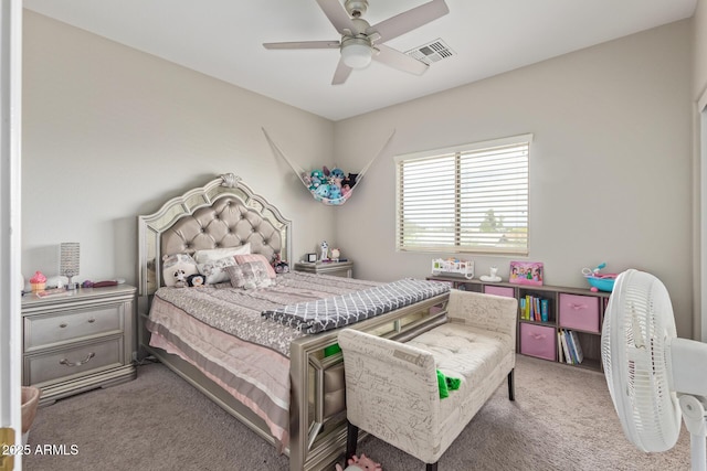 carpeted bedroom featuring a ceiling fan