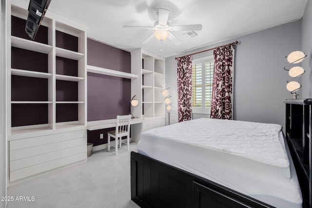 bedroom with ceiling fan and visible vents