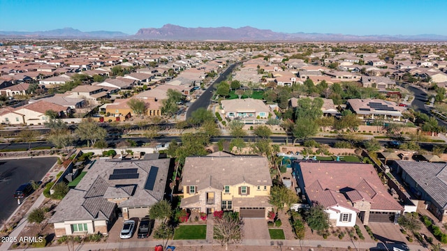 bird's eye view featuring a residential view and a mountain view