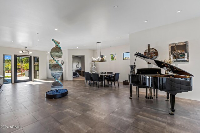 interior space with a chandelier