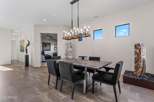 dining area featuring ceiling fan